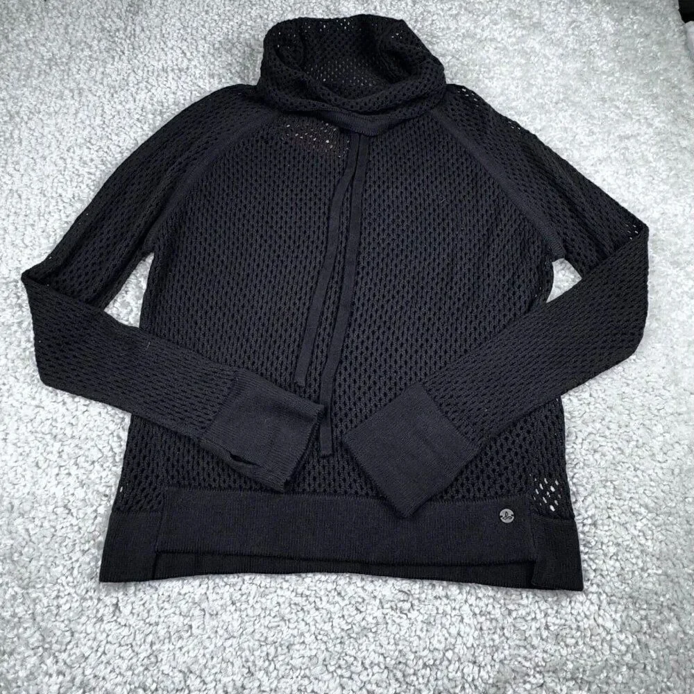 Prana Translucent Cowl Neck Sweater Open Knit Black NEW